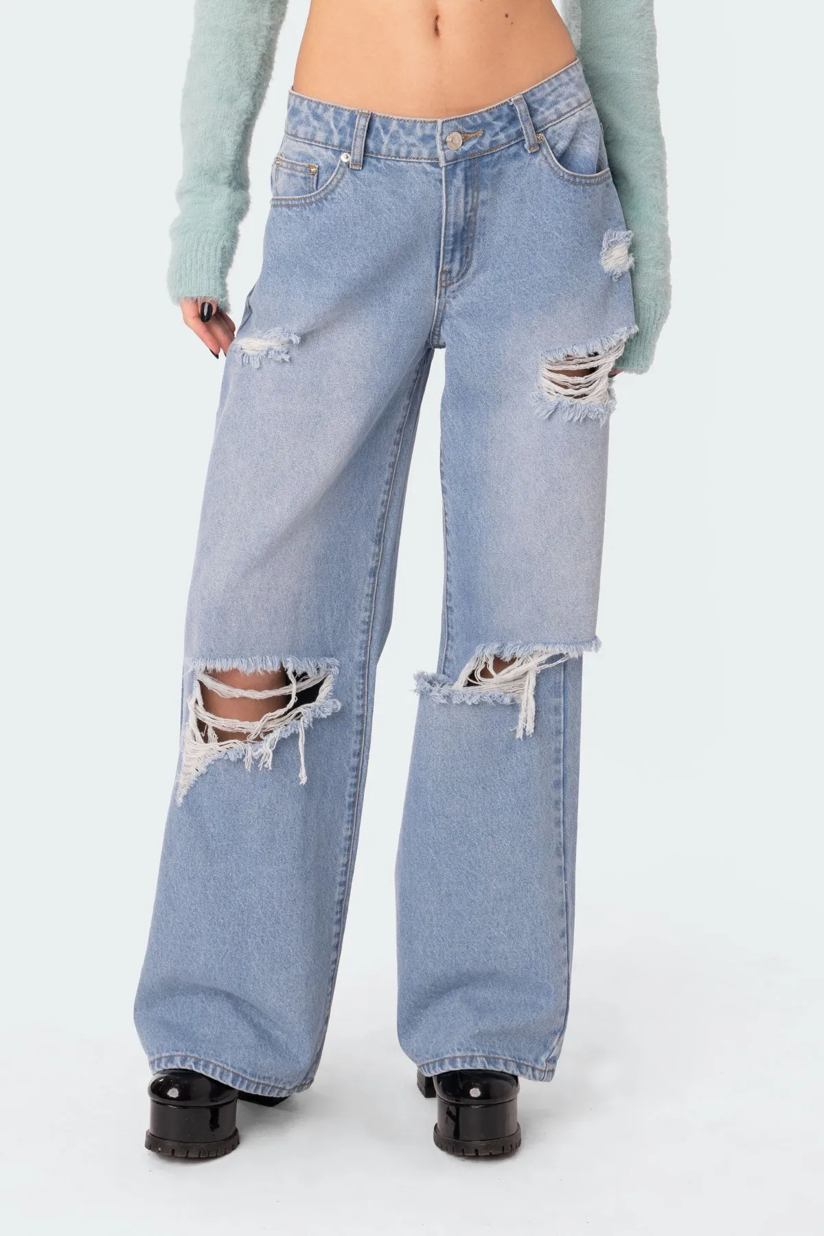 Distressed Low Rise Boyfriend Jeans sold by Edikted product image thumbnail 3