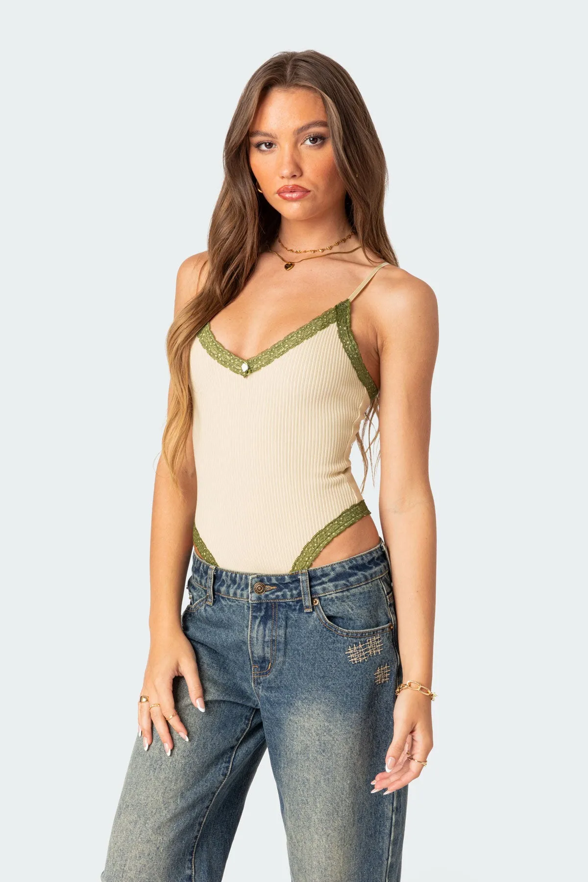 Forest Lacey Ribbed Bodysuit sold by Edikted product image thumbnail 3