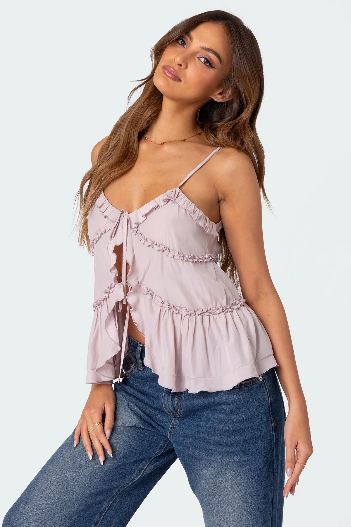 Juniper Tie Front Ruffled Top sold by Edikted product image thumbnail 2