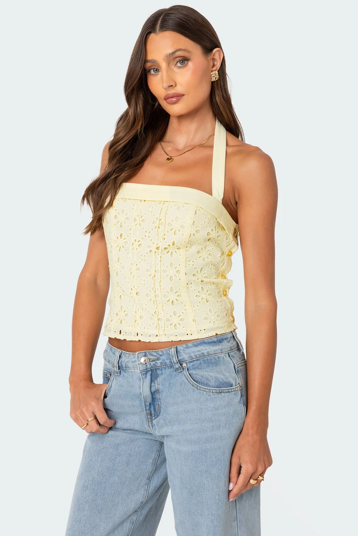 Side Button Eyelet Halter Top sold by Edikted product image thumbnail 3