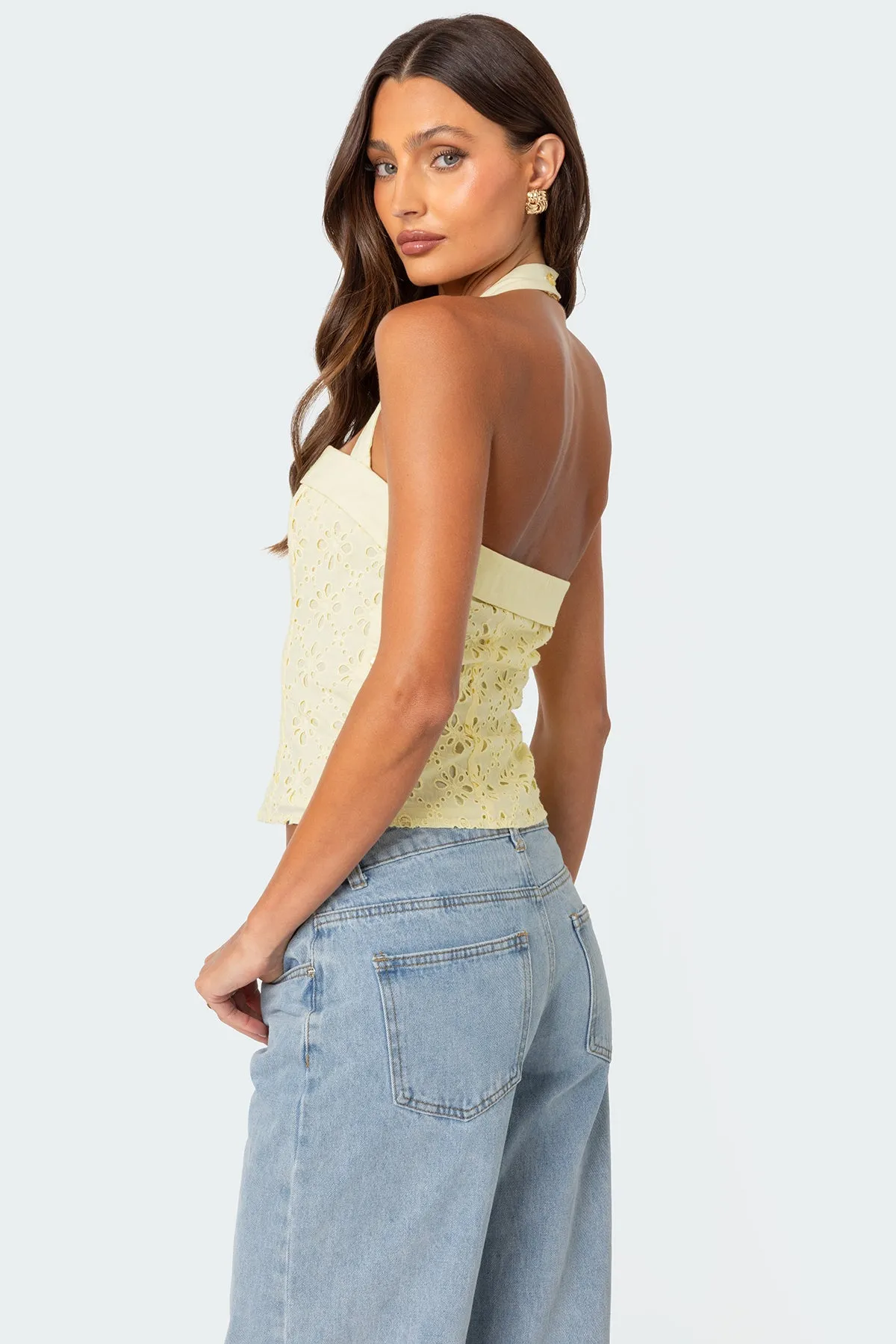 Side Button Eyelet Halter Top sold by Edikted product image thumbnail 4