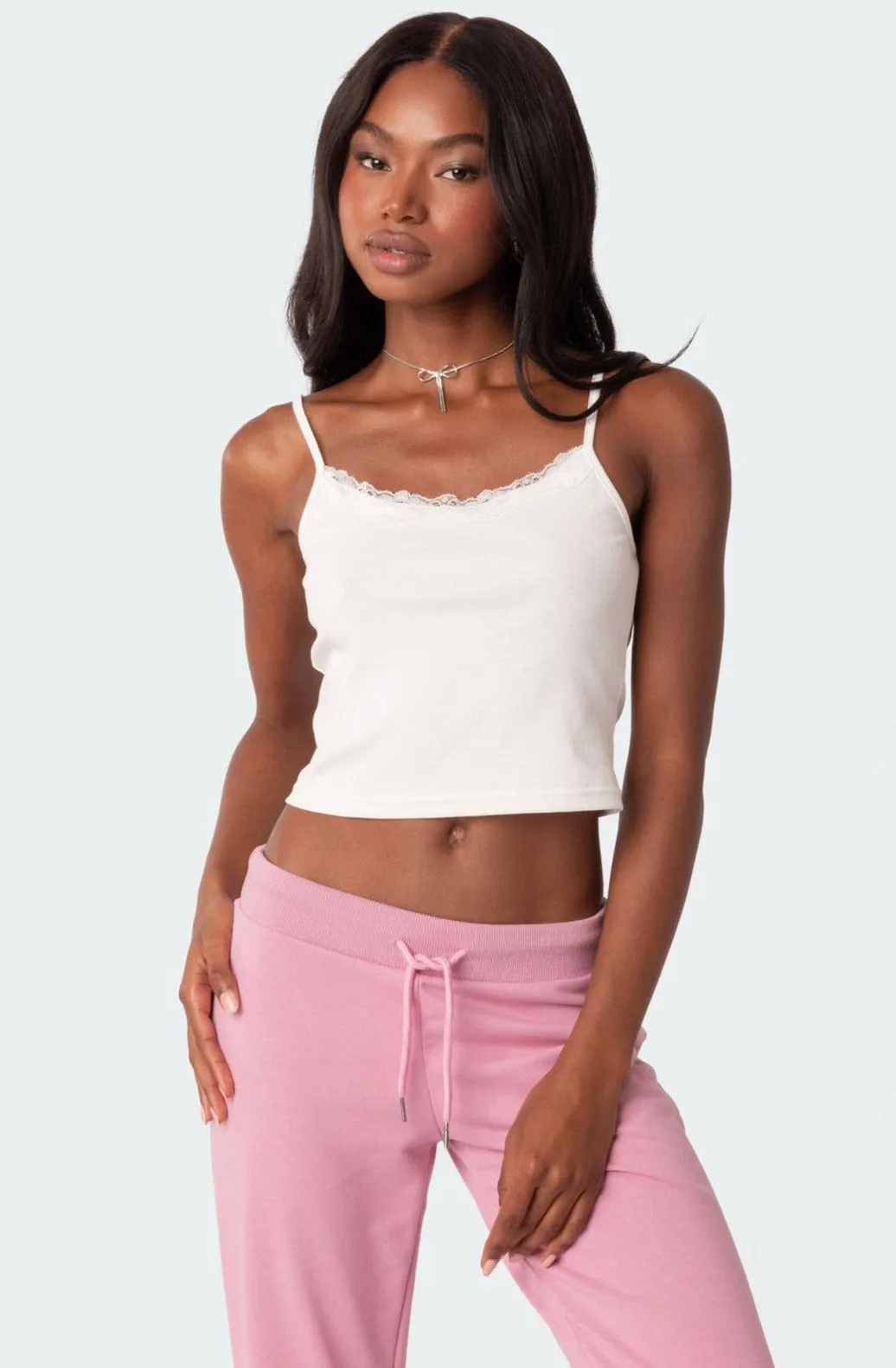 Lace Trim Ribbed Tank Top sold by Edikted