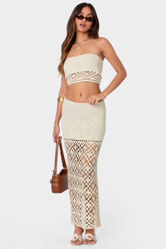 Ida Back Slit Crochet Maxi Skirt sold by Edikted