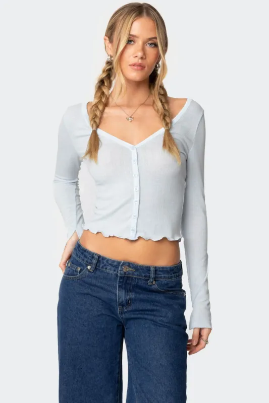 Ollie Button Front Pointelle Top sold by Edikted