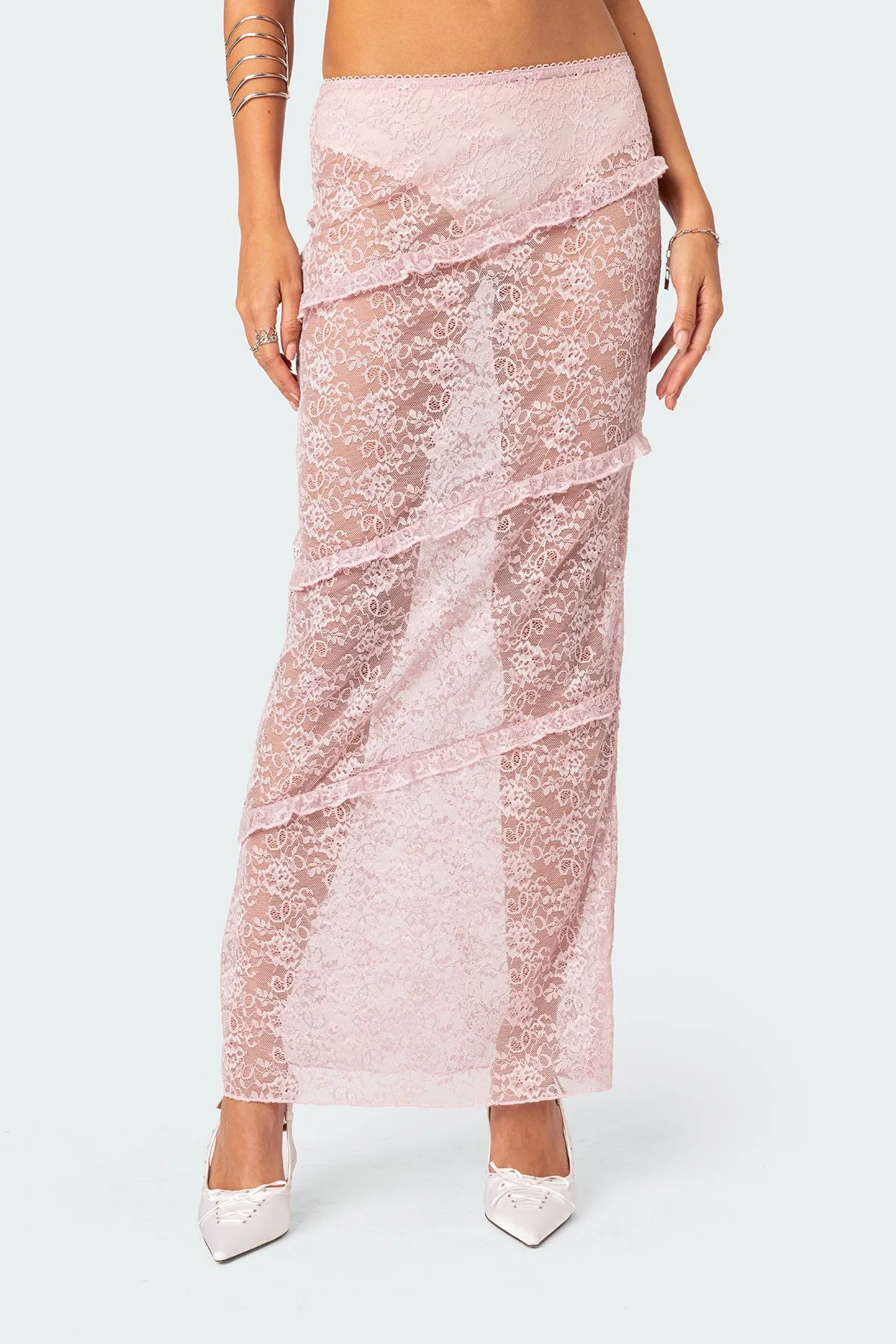 Myra Sheer Lace Ruffle Maxi Skirt sold by Edikted product image thumbnail 2