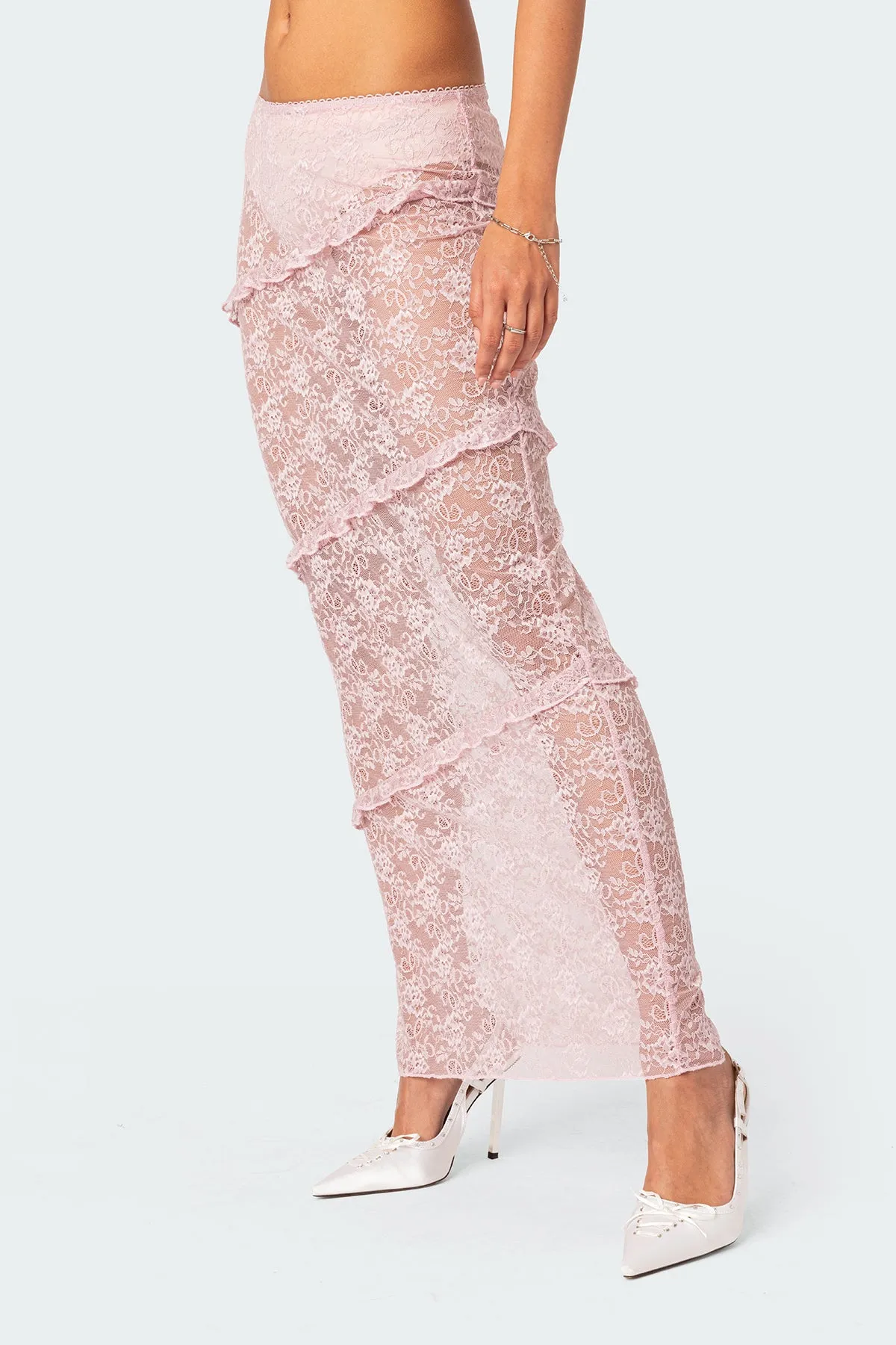 Myra Sheer Lace Ruffle Maxi Skirt sold by Edikted product image thumbnail 3
