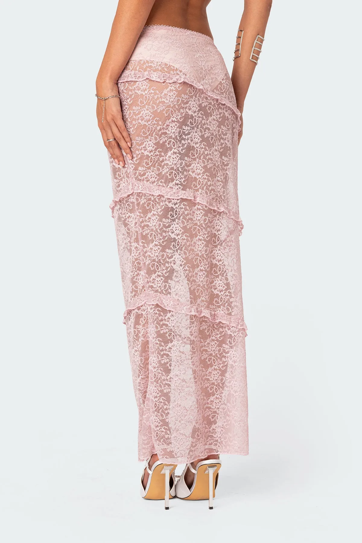 Myra Sheer Lace Ruffle Maxi Skirt sold by Edikted product image thumbnail 4