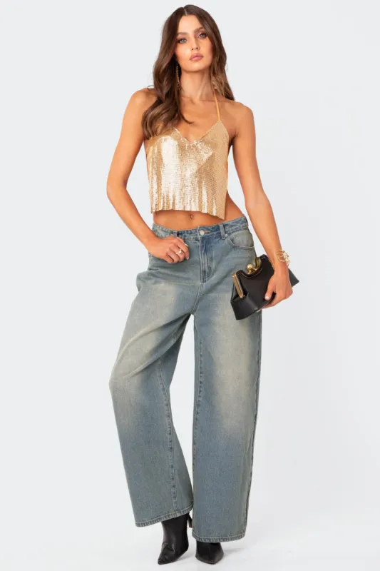 Braya Washed Low Rise Baggy Jeans sold by Edikted