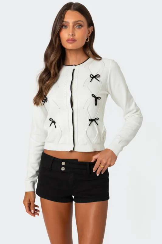 Contrast Bow Knit Cardigan sold by Edikted