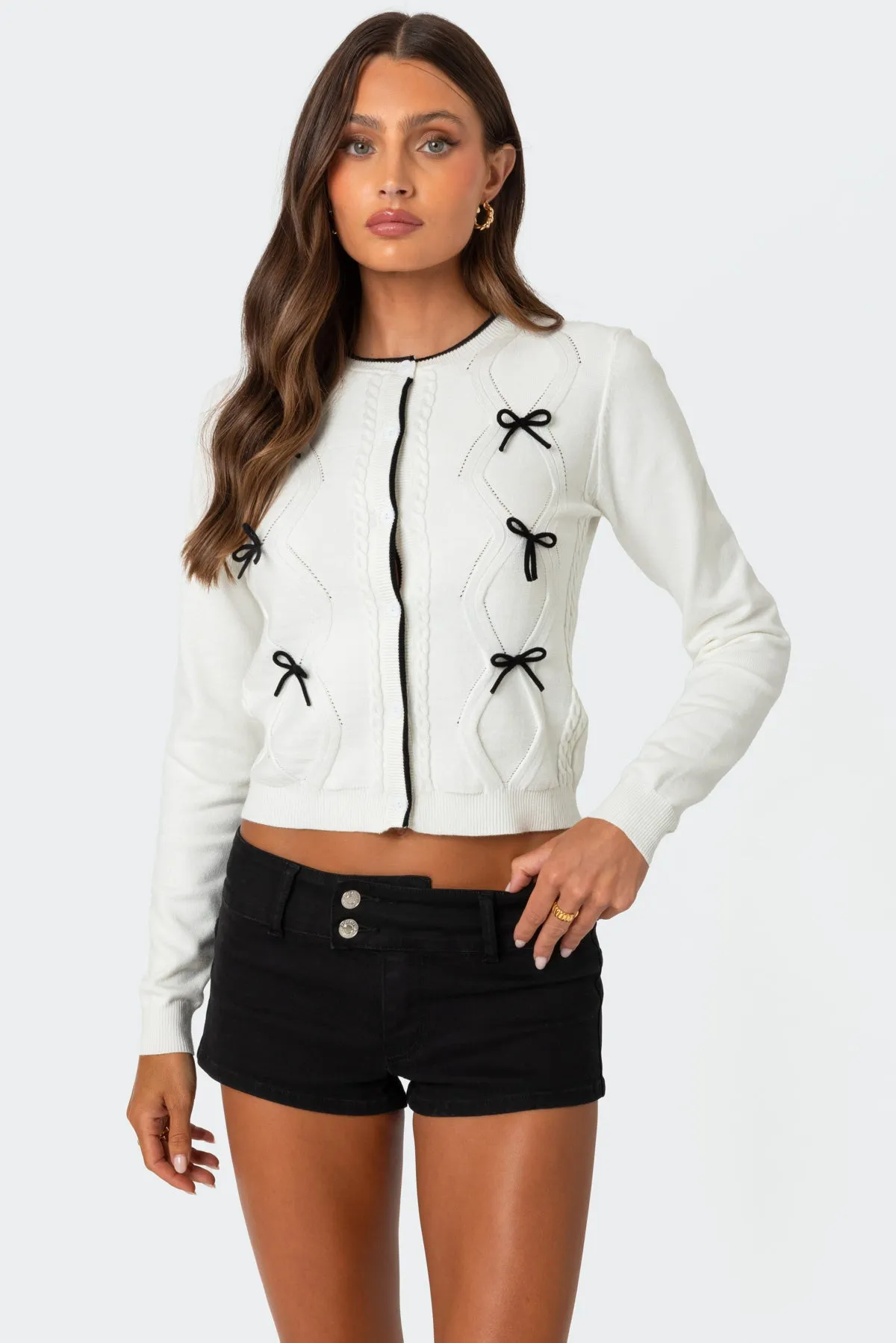 Contrast Bow Knit Cardigan sold by Edikted