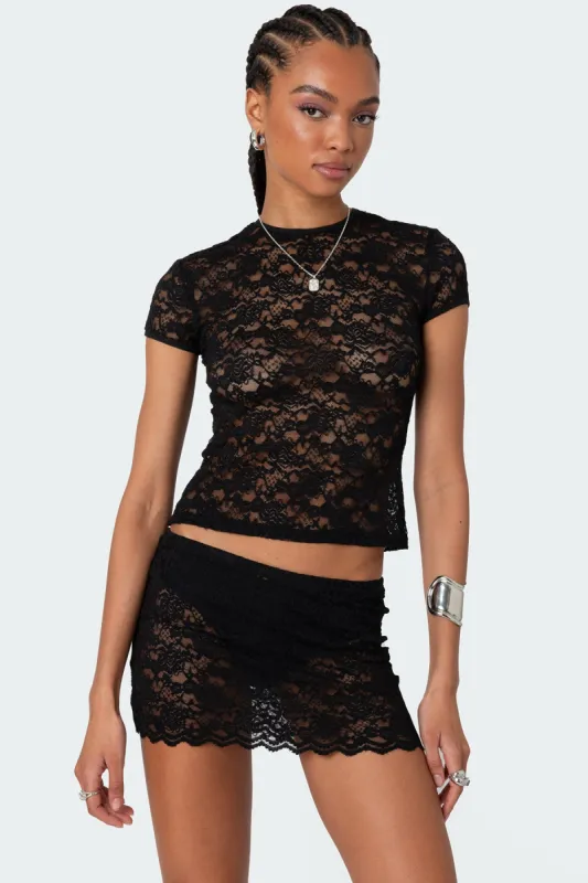 Kaori Sheer Lace T Shirt sold by Edikted