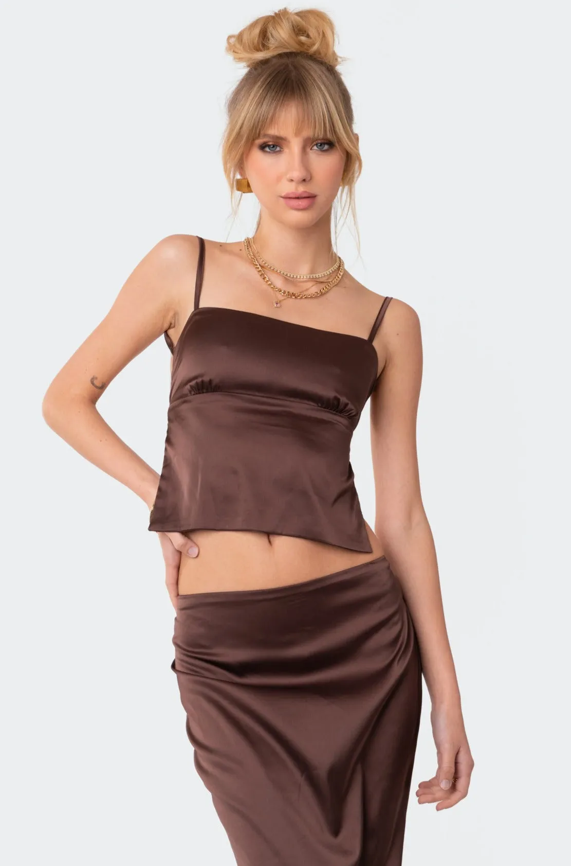 Satin Open Back Top sold by Edikted