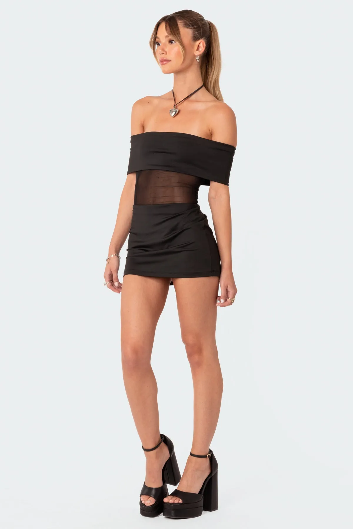 Fallon Foldover Half Sheer Mesh Mini Dress sold by Edikted product image thumbnail 2