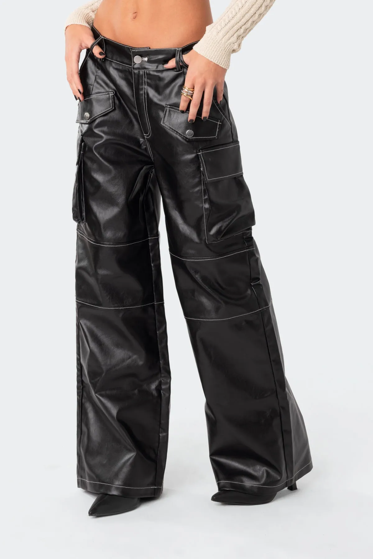 Faye Faux Leather Cargo Pants sold by Edikted product image thumbnail 4
