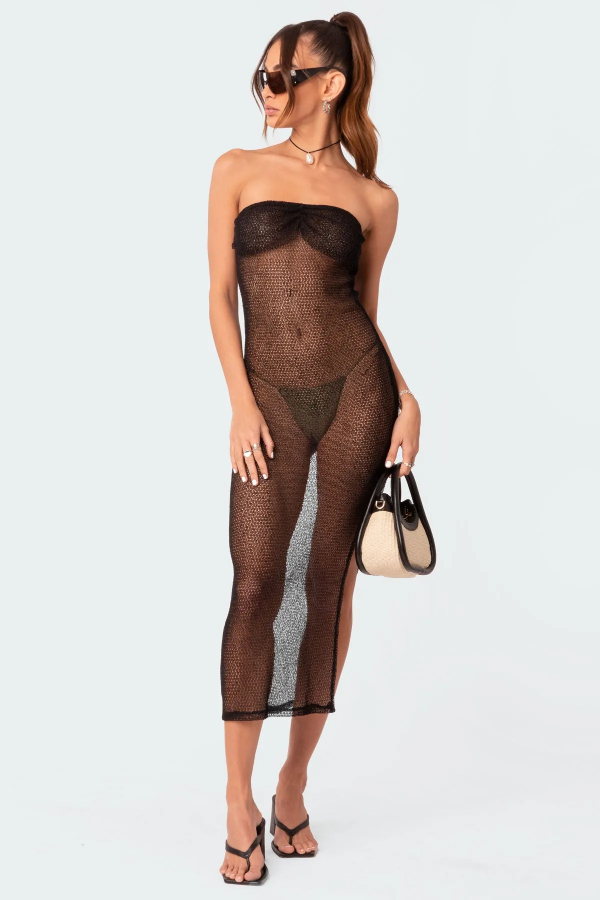 Beachside Sheer Knit Maxi Dress sold by Edikted