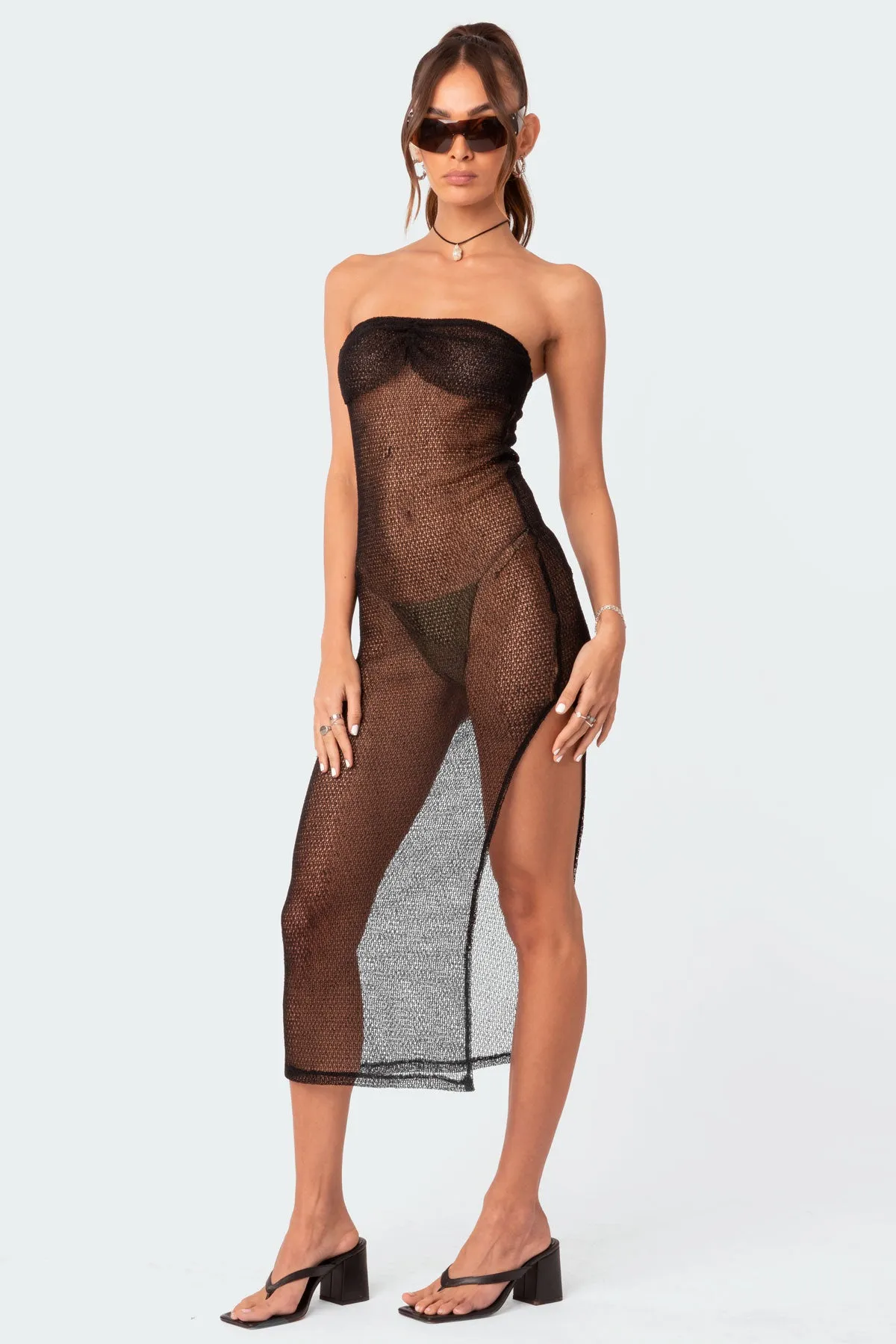 Beachside Sheer Knit Maxi Dress sold by Edikted product image thumbnail 4