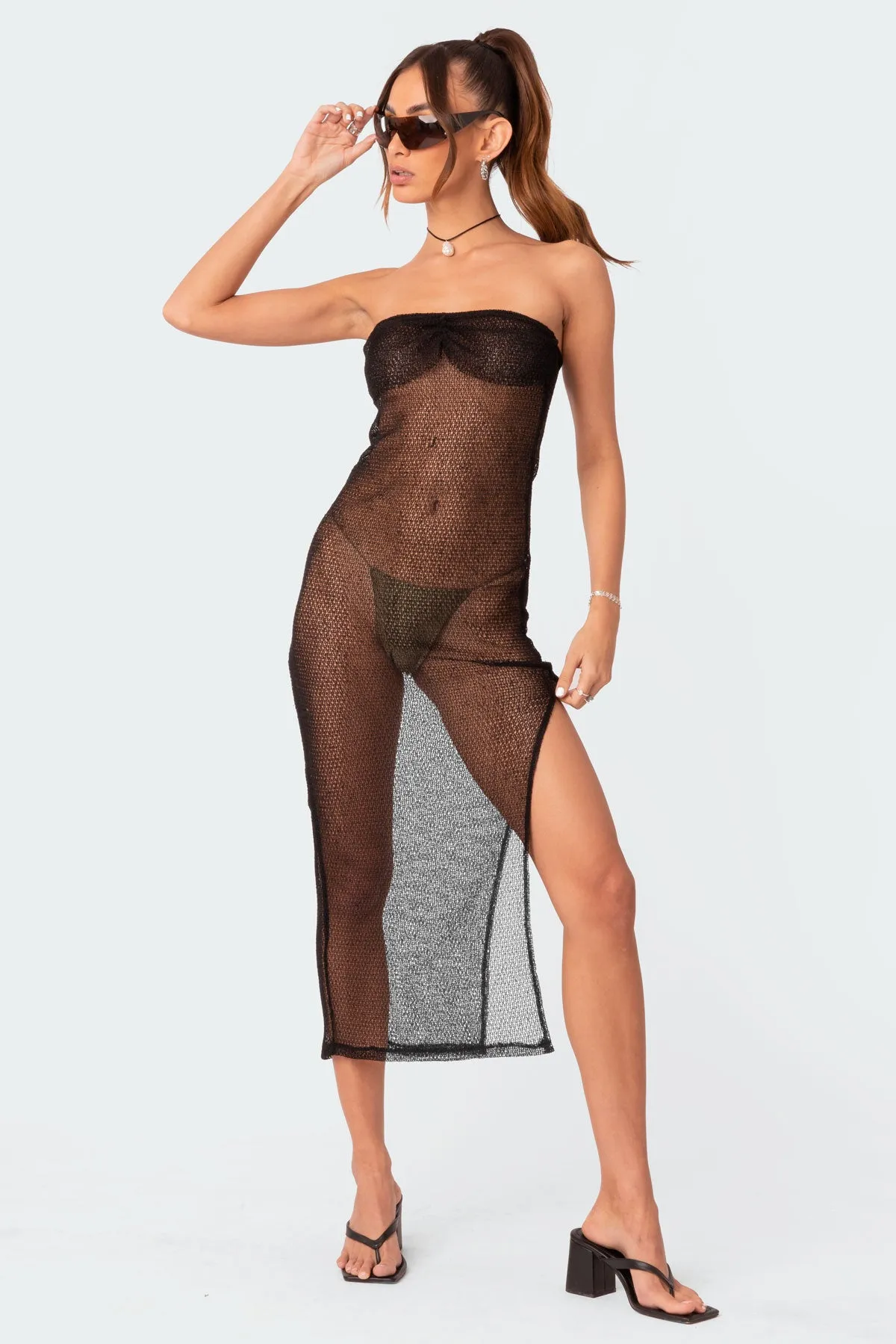 Beachside Sheer Knit Maxi Dress sold by Edikted product image thumbnail 2