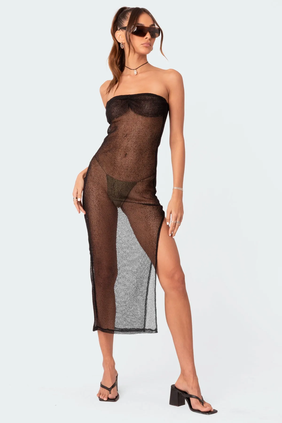 Beachside Sheer Knit Maxi Dress sold by Edikted product image thumbnail 3