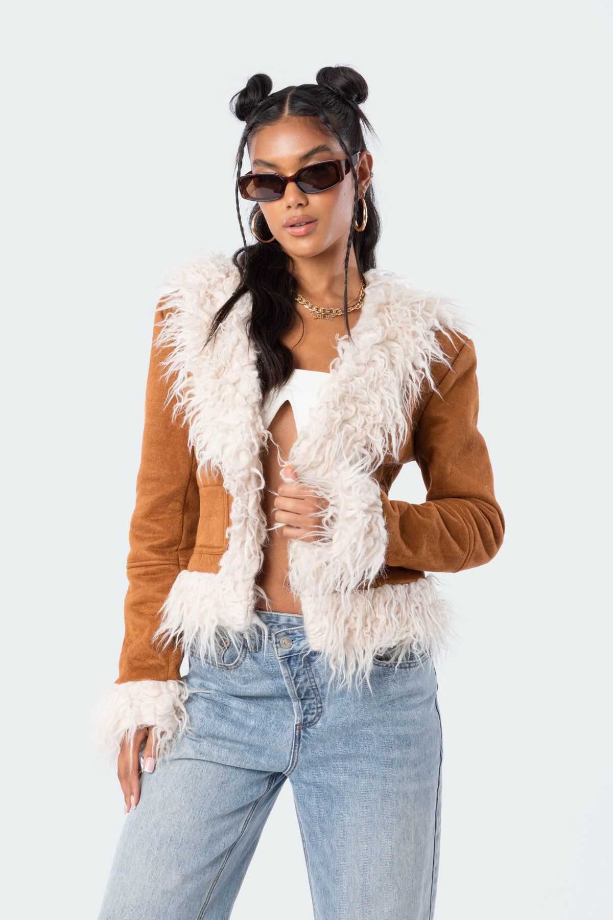Faux Fur Trim Coat sold by Edikted