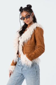 Faux Fur Trim Coat sold by Edikted