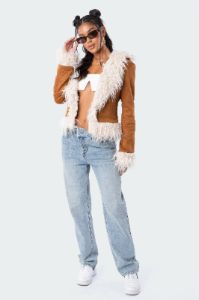 Faux Fur Trim Coat sold by Edikted