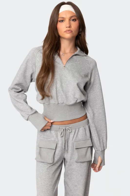 Bailey French Terry Quarter Zip Top sold by Edikted