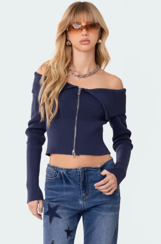 Fold Over Double Zip Knit Top sold by Edikted