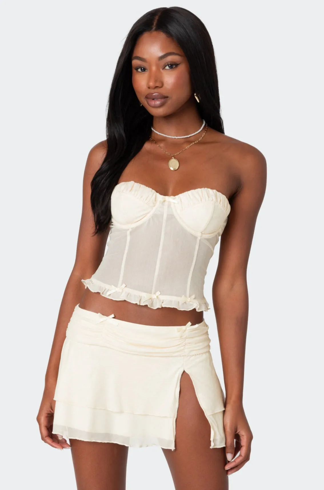 Jojo Strapless Sheer Mesh Corset sold by Edikted