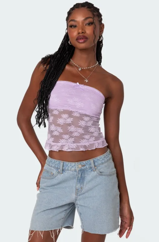 Ballet Sheer Lace Tube Top sold by Edikted