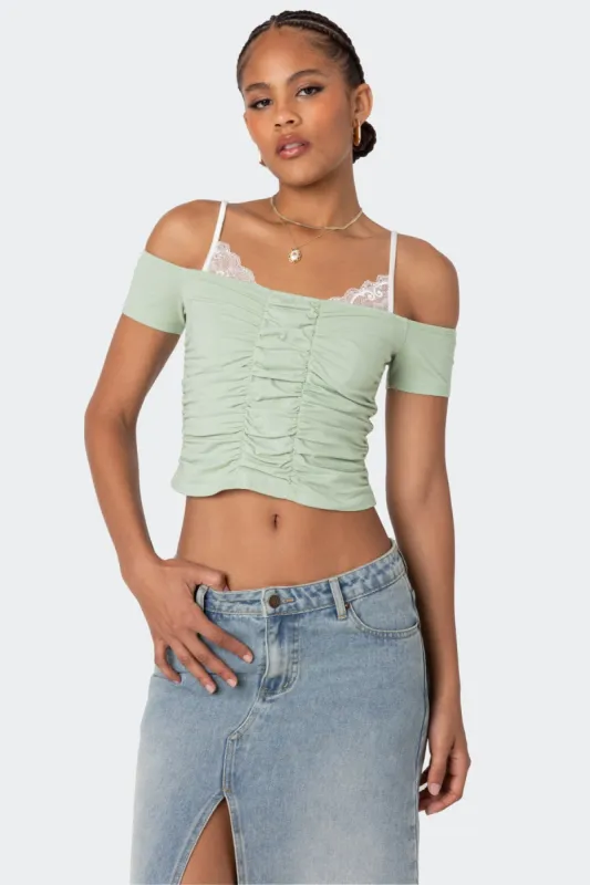Peeking Lace Ruched Top made by Edikted