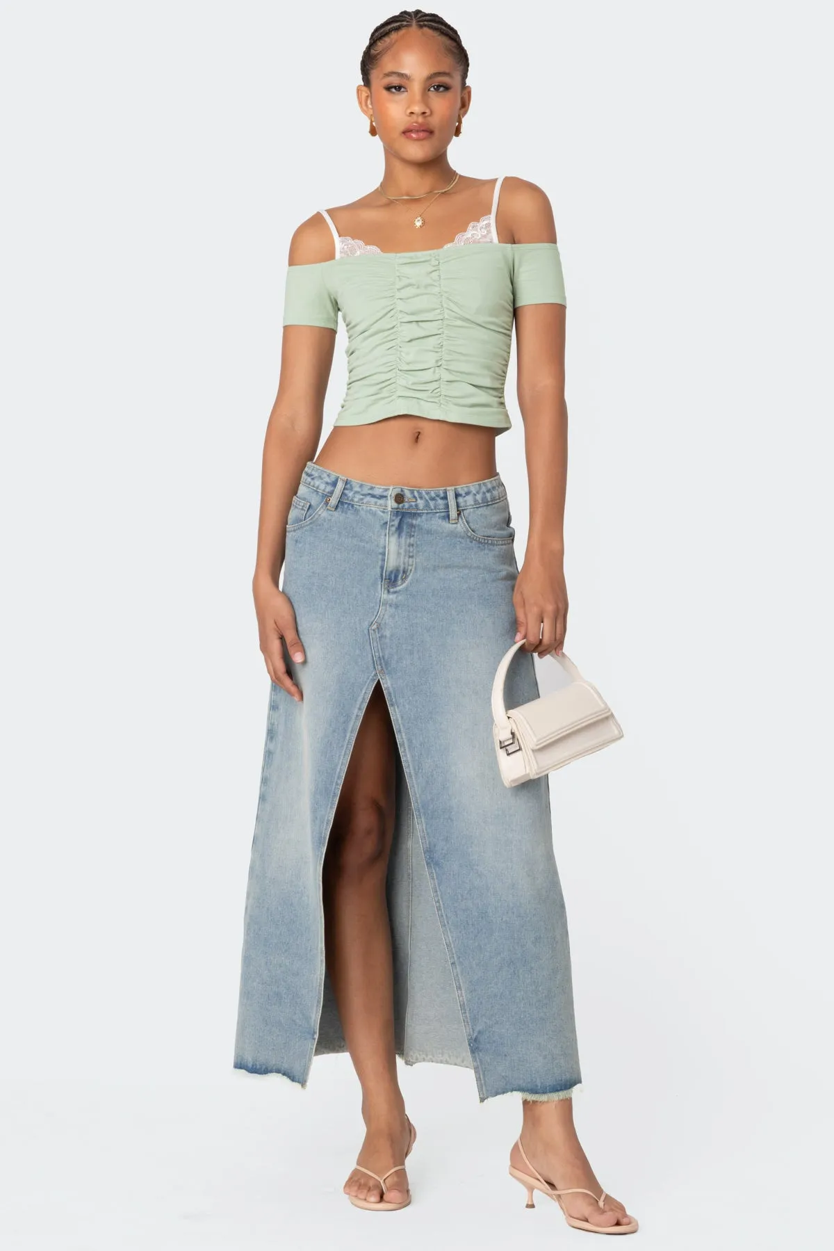 Peeking Lace Ruched Top sold by Edikted product image thumbnail 2