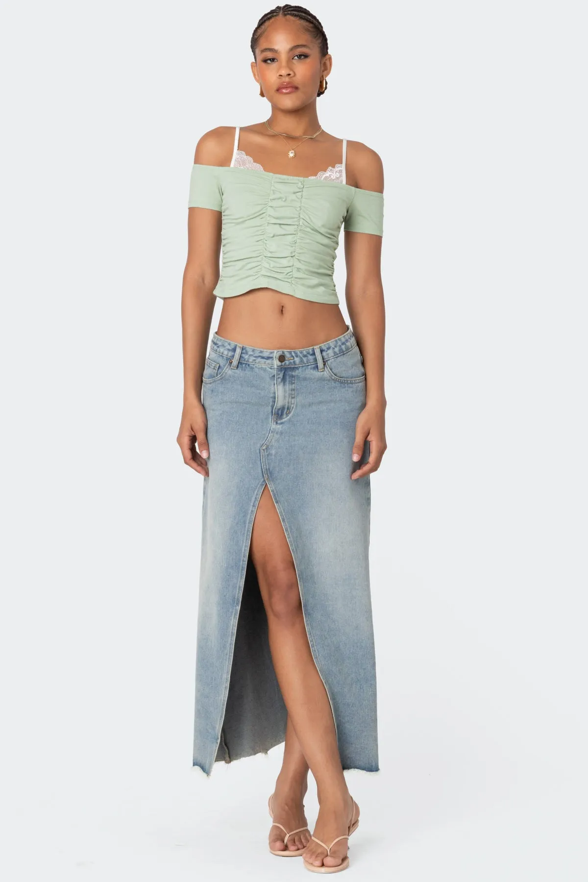 Peeking Lace Ruched Top sold by Edikted product image thumbnail 4