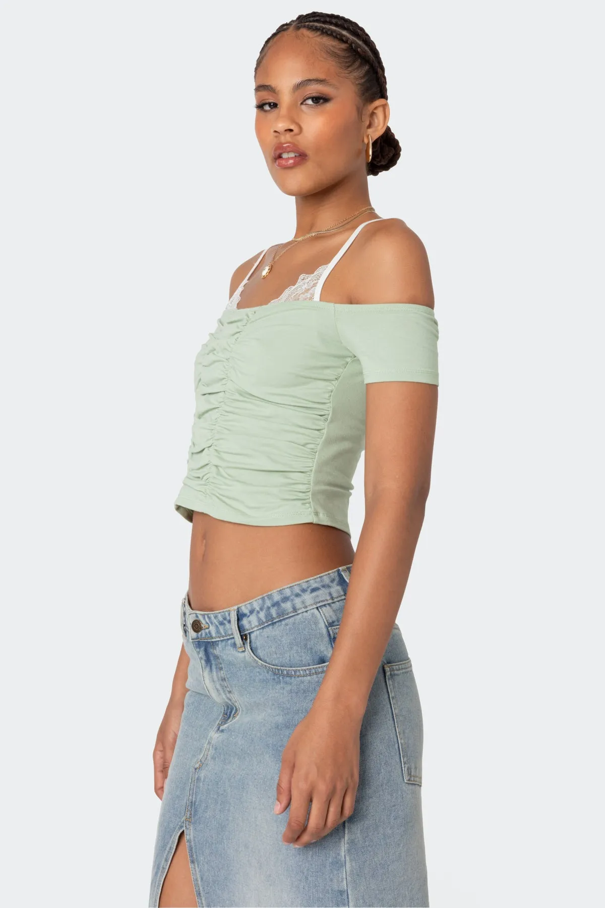 Peeking Lace Ruched Top sold by Edikted product image thumbnail 3