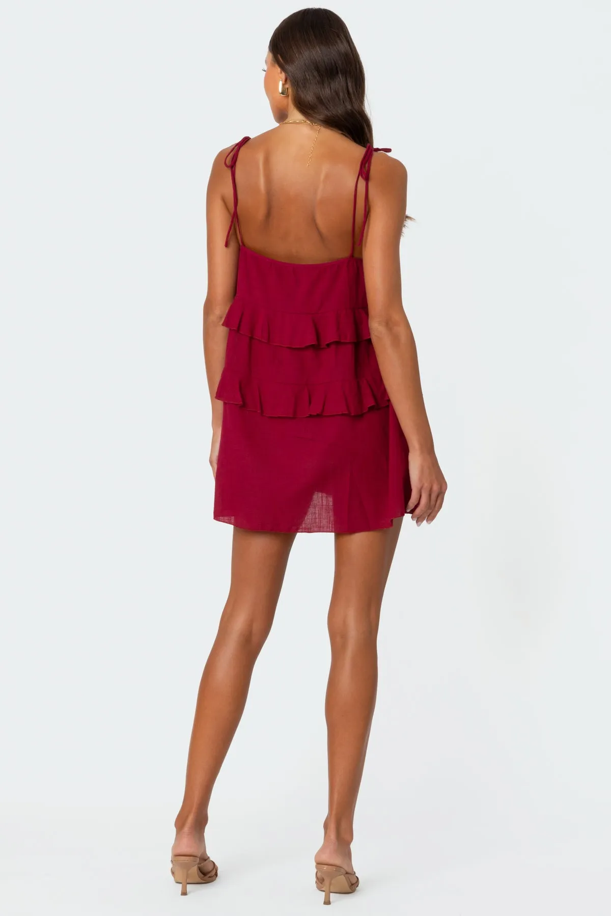 Dorothia Sheer Linen Look Mini Dress sold by Edikted product image thumbnail 5