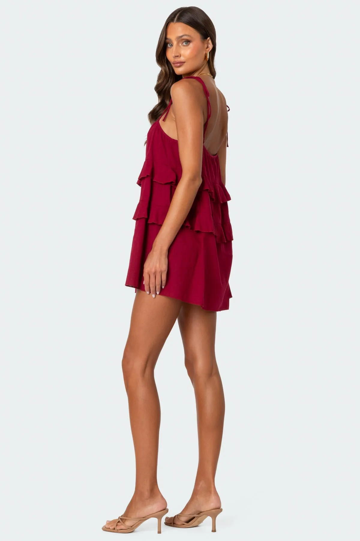 Dorothia Sheer Linen Look Mini Dress sold by Edikted product image thumbnail 4
