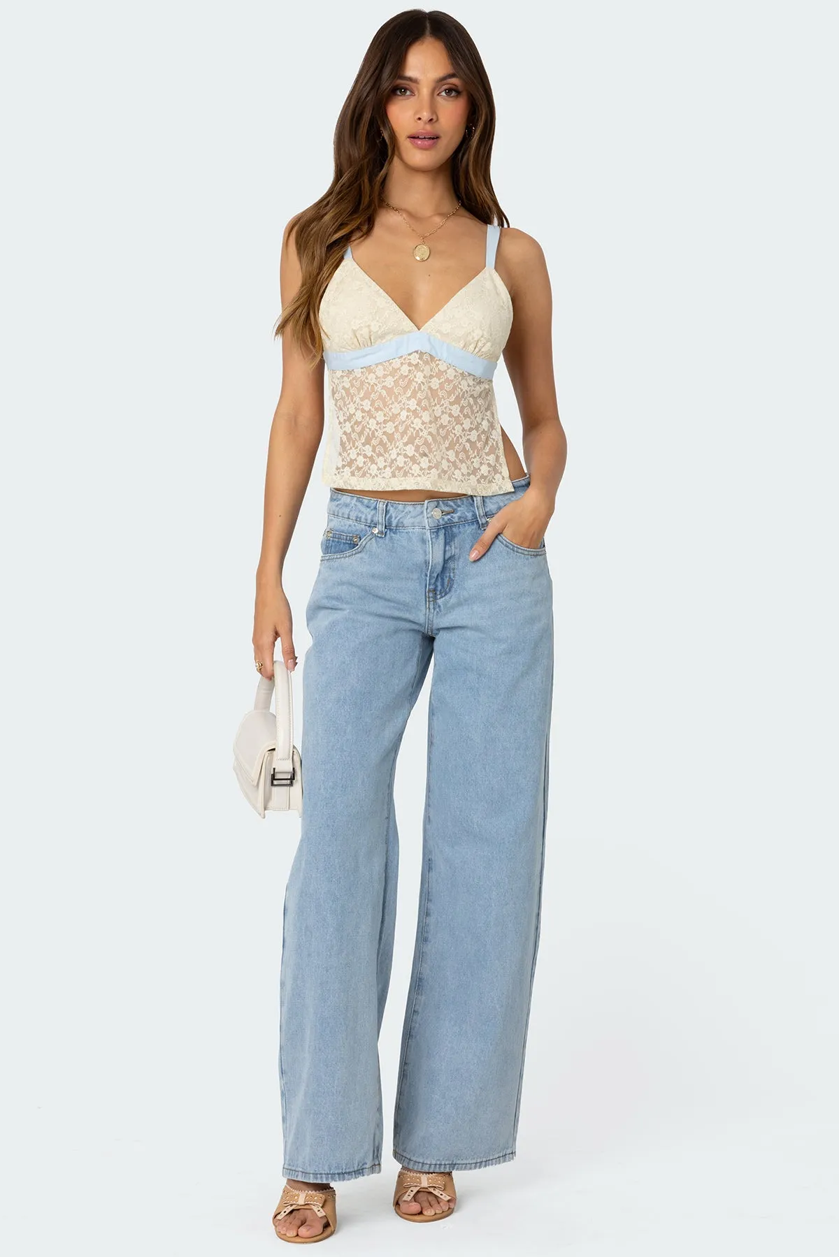 Sheer Lace Open Back Tank Top sold by Edikted