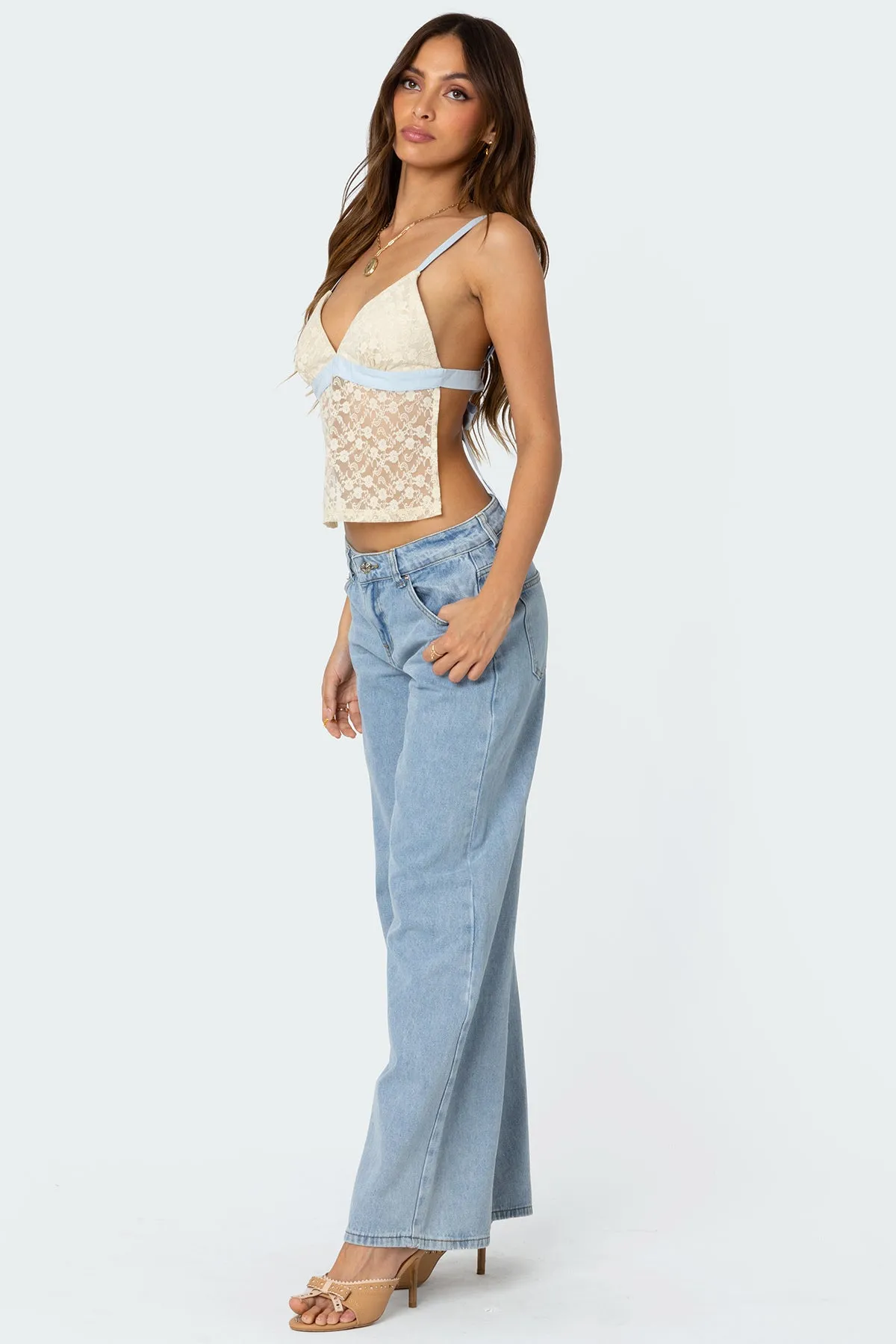 Sheer Lace Open Back Tank Top sold by Edikted product image thumbnail 3