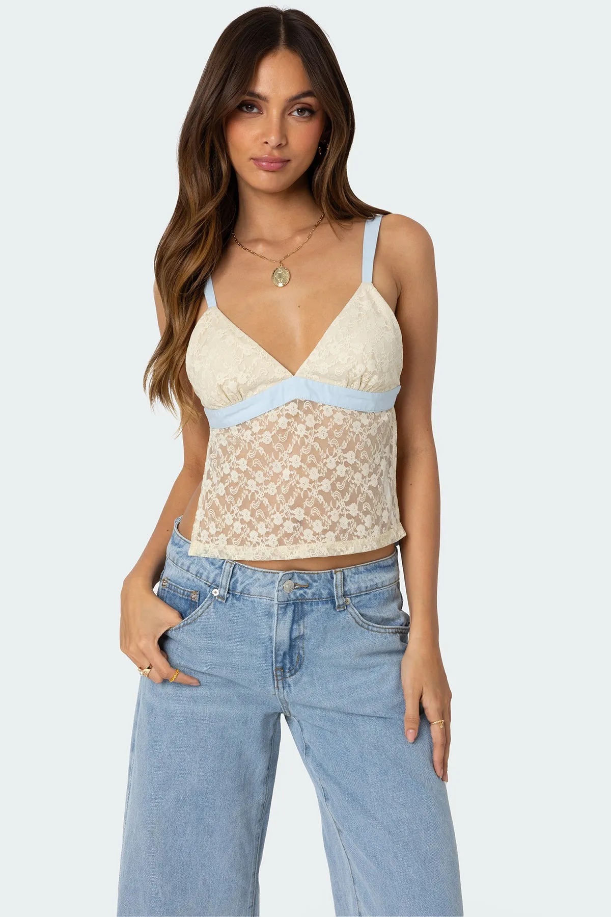 Sheer Lace Open Back Tank Top sold by Edikted product image thumbnail 4