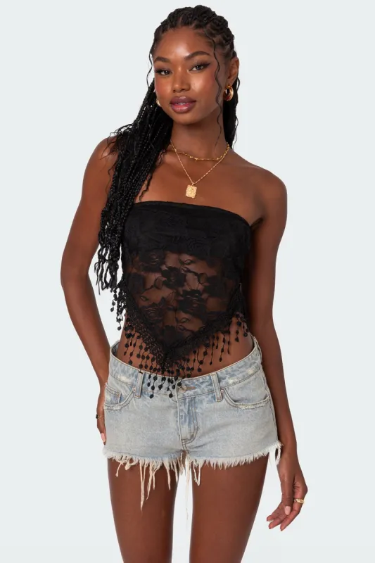 India Sheer Lace Strapless Top sold by Edikted