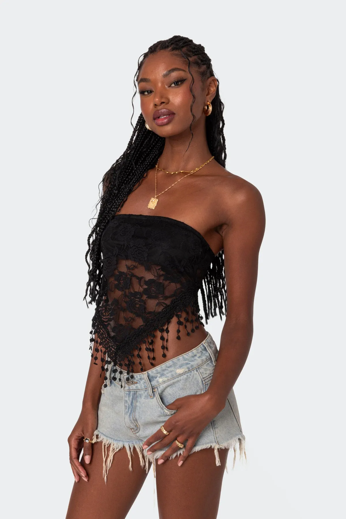 India Sheer Lace Strapless Top sold by Edikted product image thumbnail 3