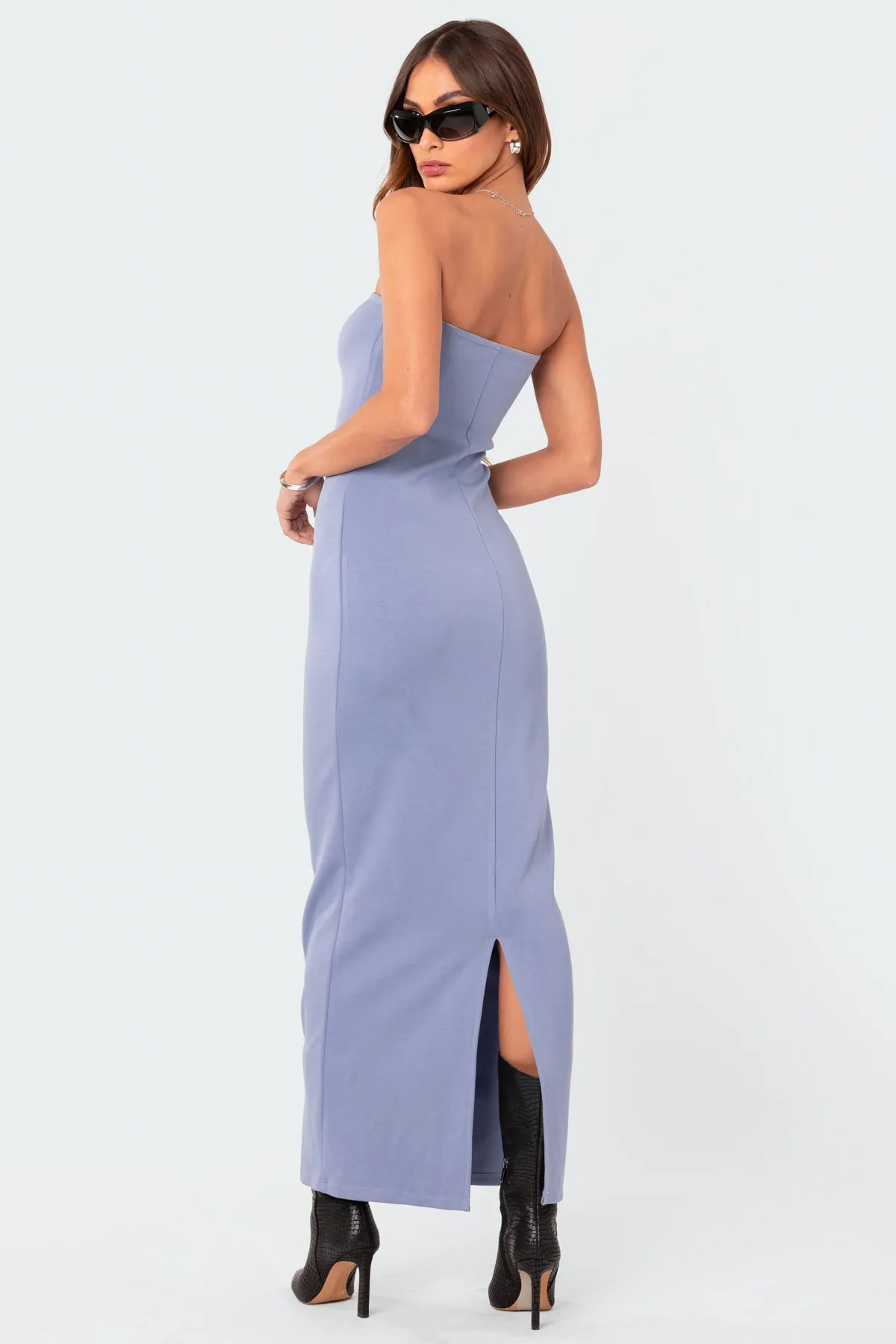 Strapless Back Slit Maxi Dress sold by Edikted product image thumbnail 4