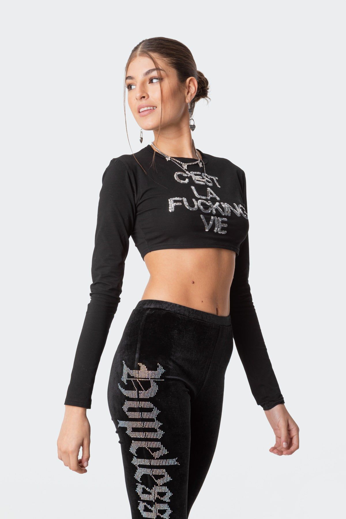 Cest La Vie Sequins Crop Top sold by Edikted product image thumbnail 3