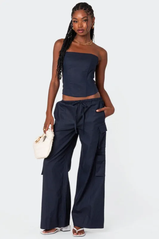 Bristol Linen Look Cargo Pants sold by Edikted