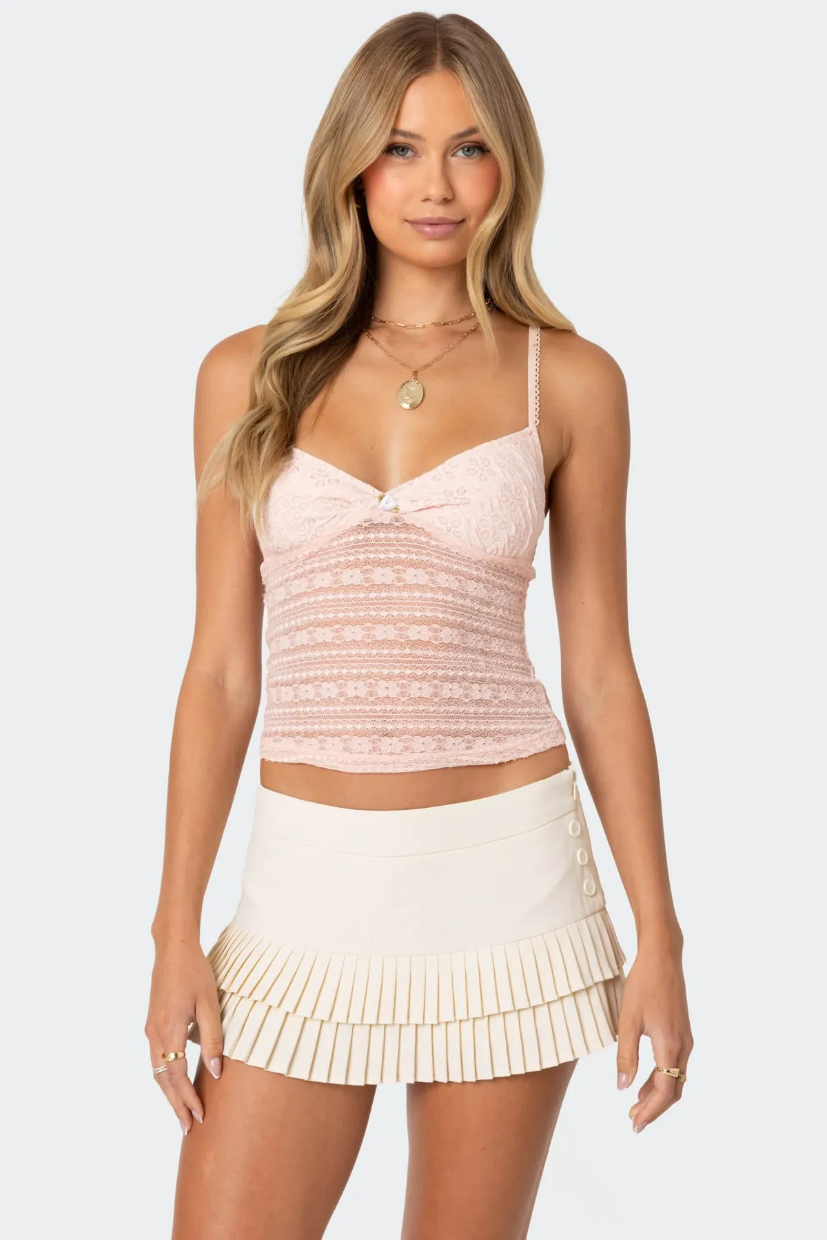 Tuesday Textured Lace Tank Top sold by Edikted