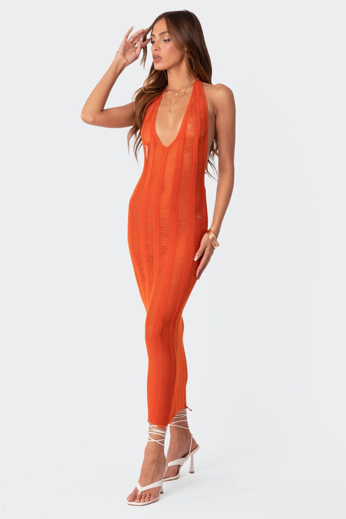 Kaylee Distressed Open Back Knit Maxi Dress sold by Edikted product image thumbnail 5