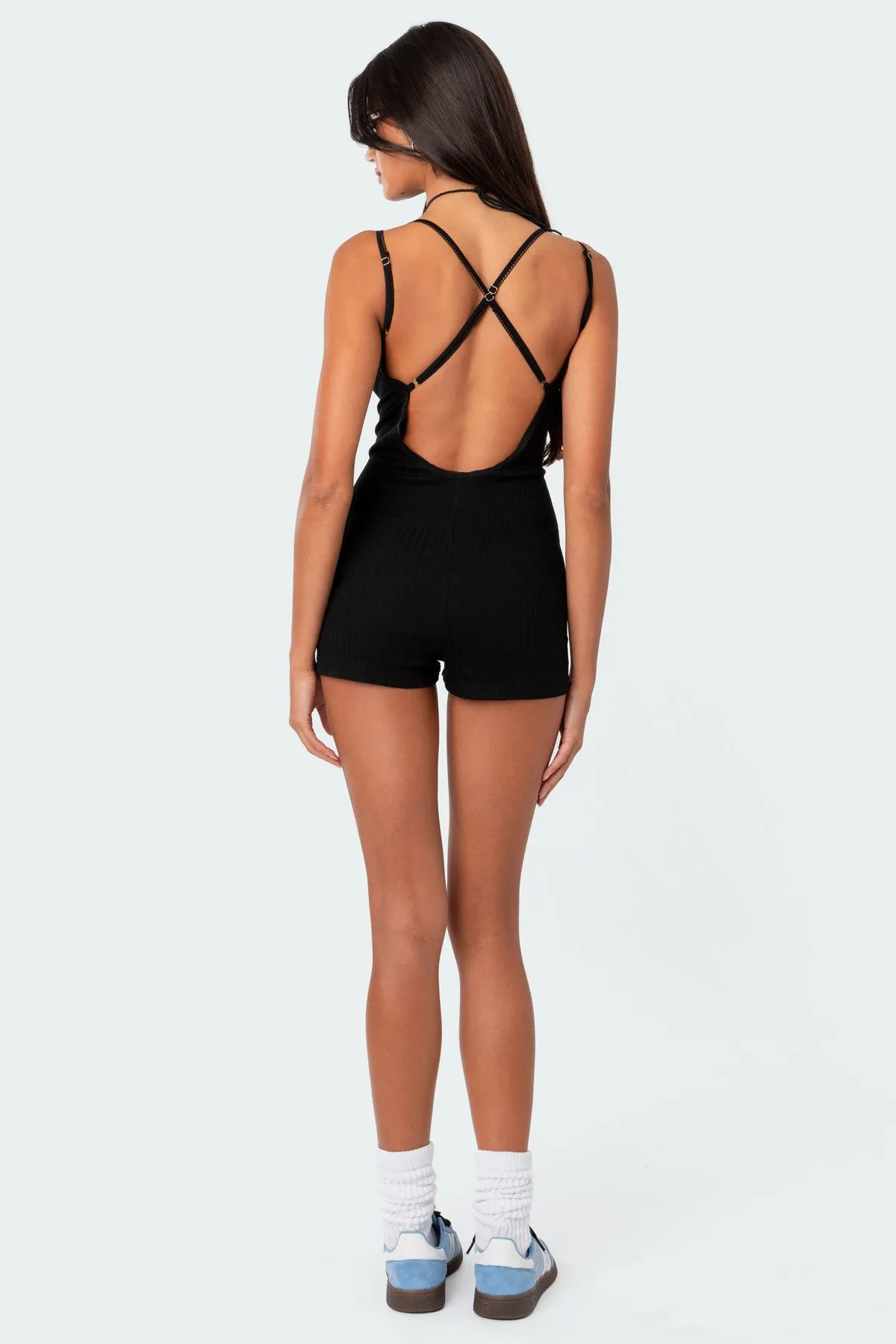 Pointelle Strappy Open Back Romper sold by Edikted product image thumbnail 2