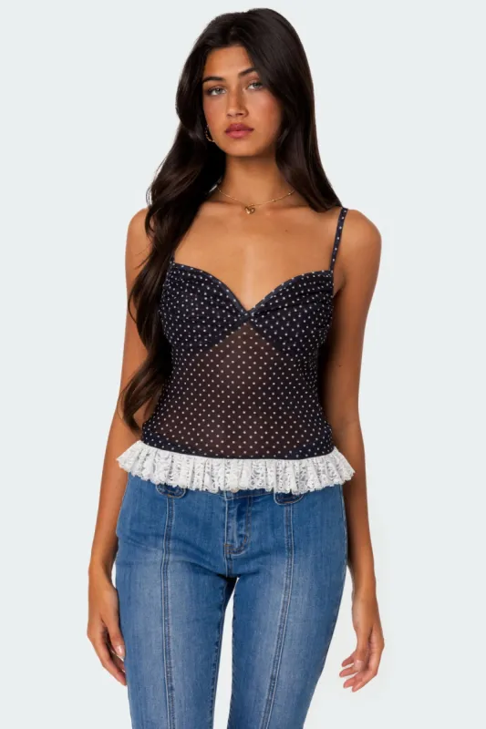 Polka Dot Cupped Mesh Top sold by Edikted