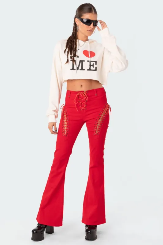 Engine Red Flared Jeans sold by Edikted