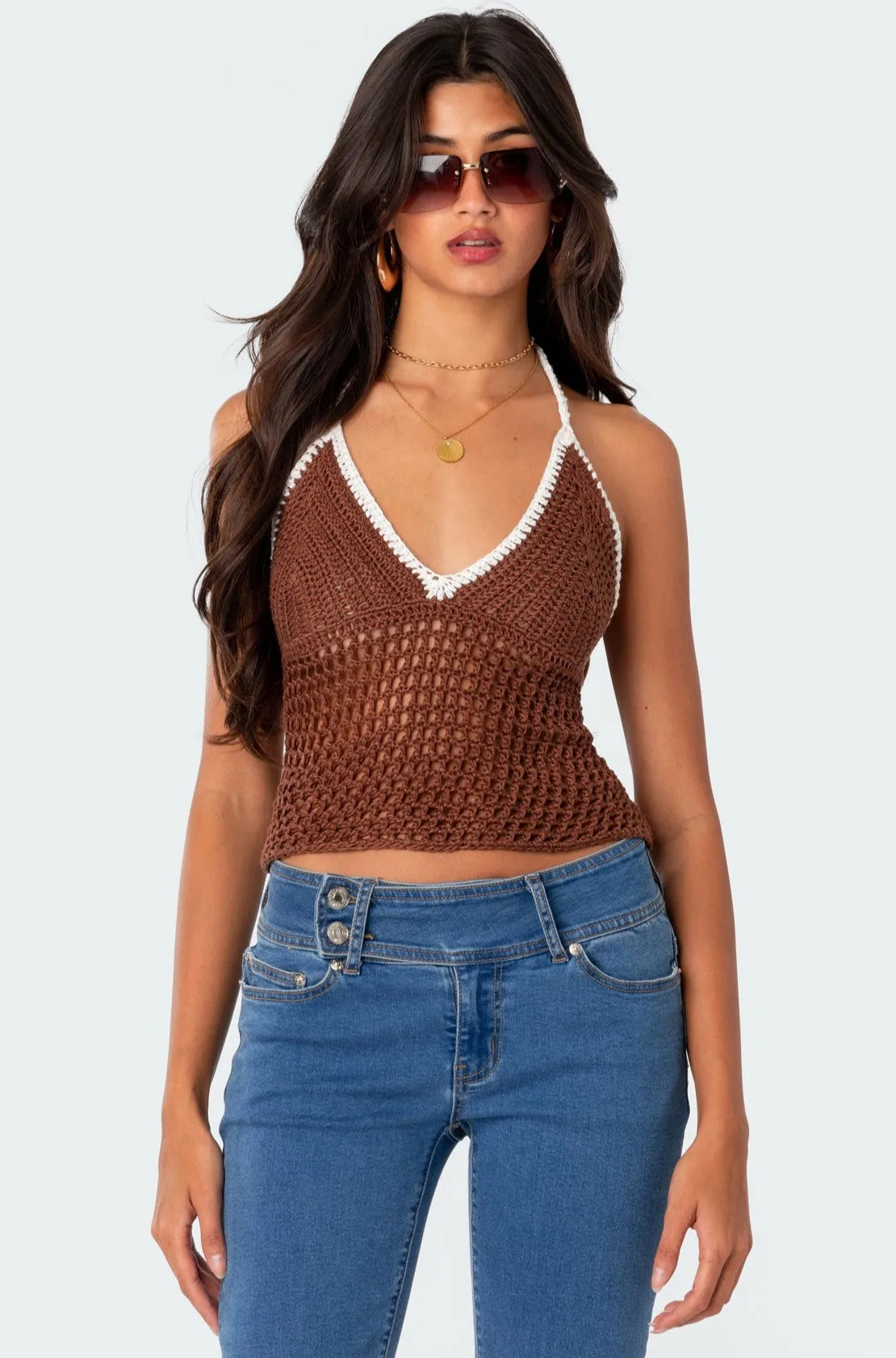 Agnes Crochet Halter Top sold by Edikted