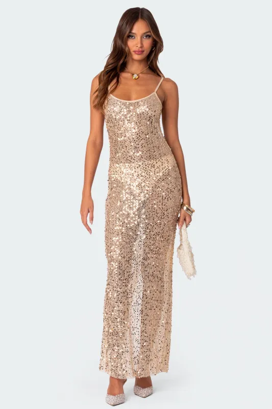 Sequin Sheer Mesh Maxi Dress sold by Edikted